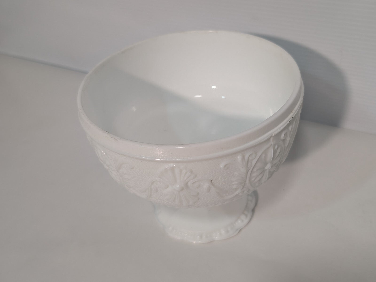 Vintage Indiana Glass Mid-Century Modern Milk White Glass Pedestal Compote Bowl