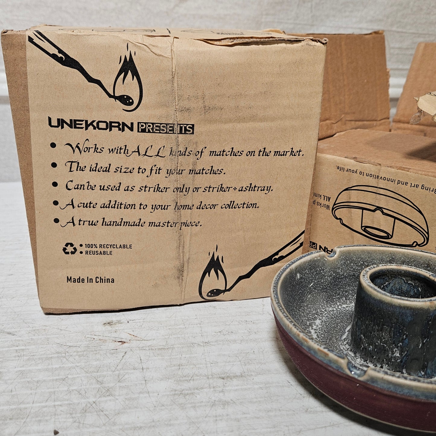 Unekorn Ceramic Match Striker Ashtray, Match Holder, Brutalism, Organic, Glazed