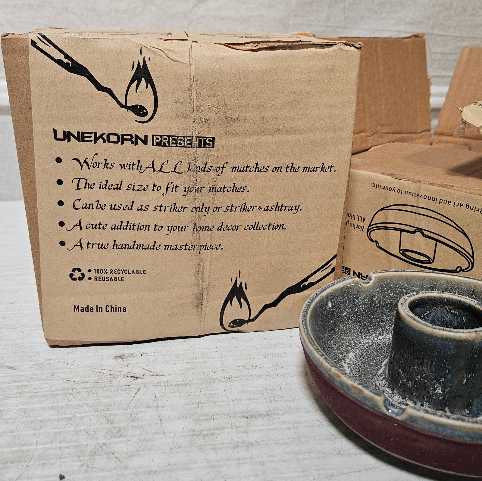 Unekorn Ceramic Match Striker Ashtray, Match Holder, Brutalism, Organic, Glazed