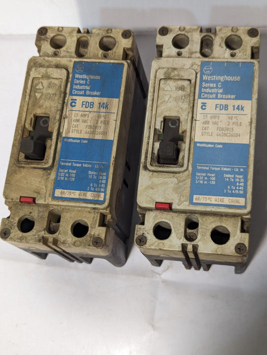 Westinghouse FDB2015 Circuit Breaker 15A, 600vac, 2-Pole - Free Shipping