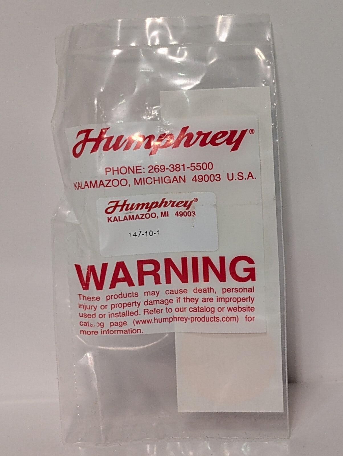 (1) Humphrey 125PLG Diaphragm Poppet Manual Valve, Pneumatic, New Old Stock