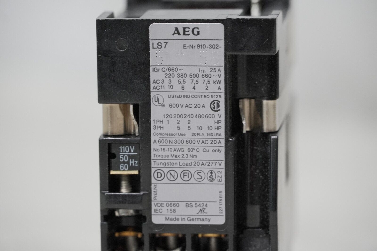 AEG Type LS7 22E Contactor 110VAC, 50Hz