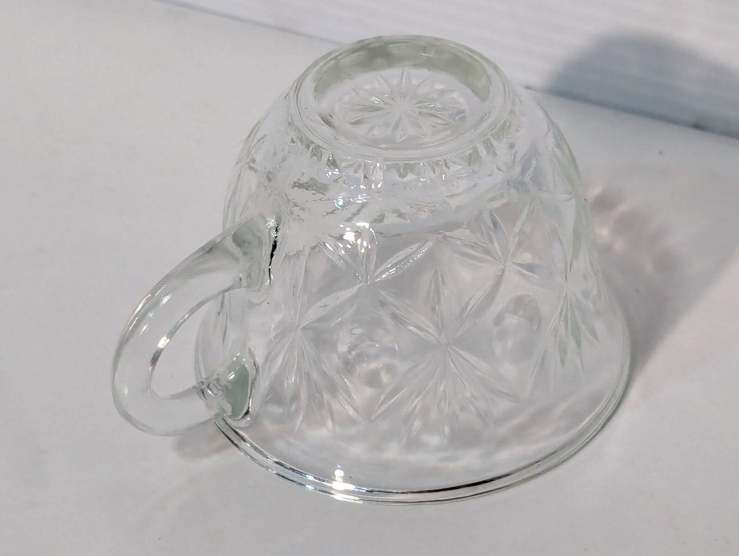 Vintage 14 Piece Crystal Clear Glass Star Scallop Party Punch Bowl Ladel Cup Set