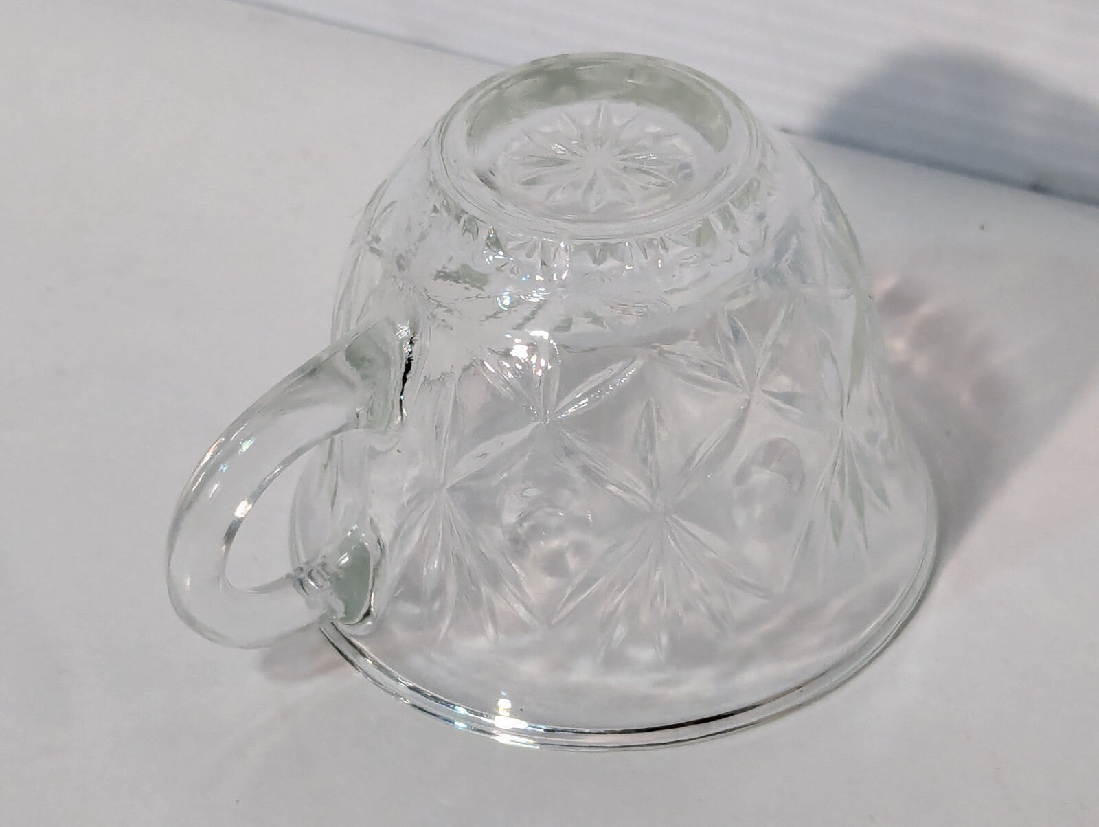 Vintage 14 Piece Crystal Clear Glass Star Scallop Party Punch Bowl Ladel Cup Set