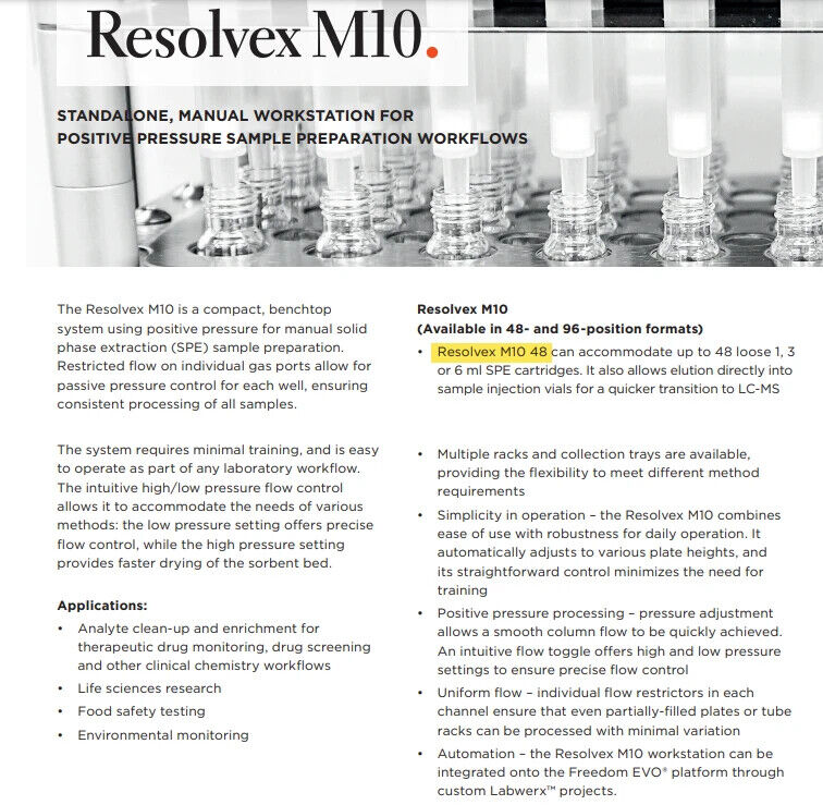 Tecan 289-0004 ResolveX M10 Manual Positive Pressure Processor, 48 Positions