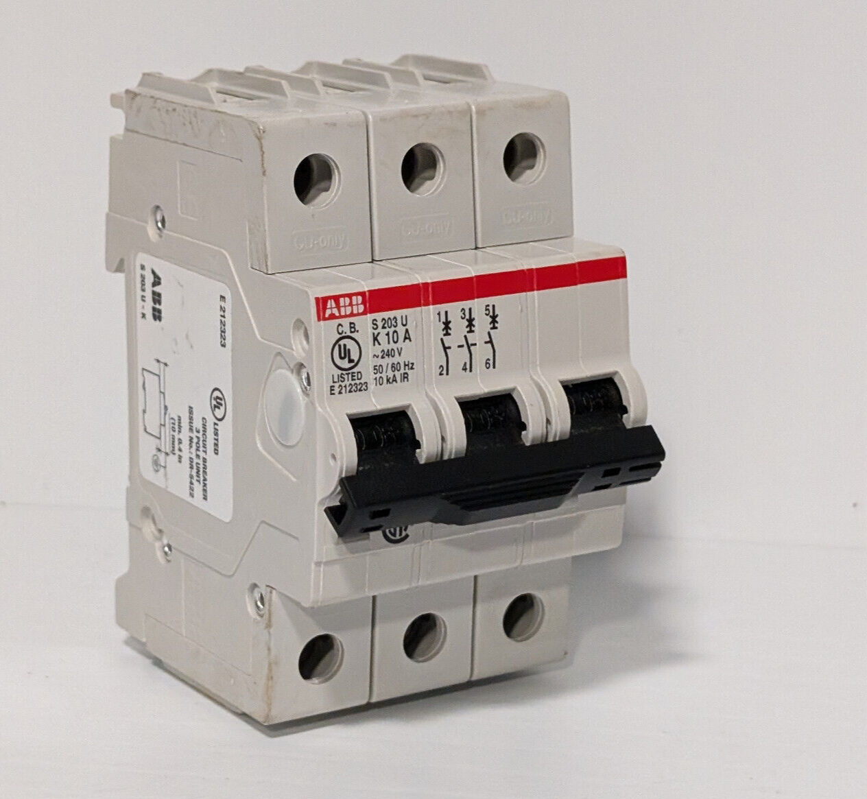 ABB S203U-K10A Circuit Breaker, 3 Pole Unit, Min .4", Made in Germany