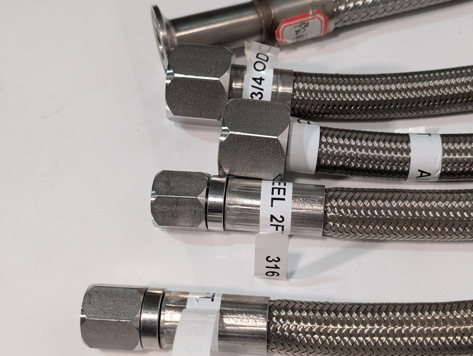 (15) Braided 316 Stainless Steel Flex Hoses, Assorted Lengths Sizes Ports
