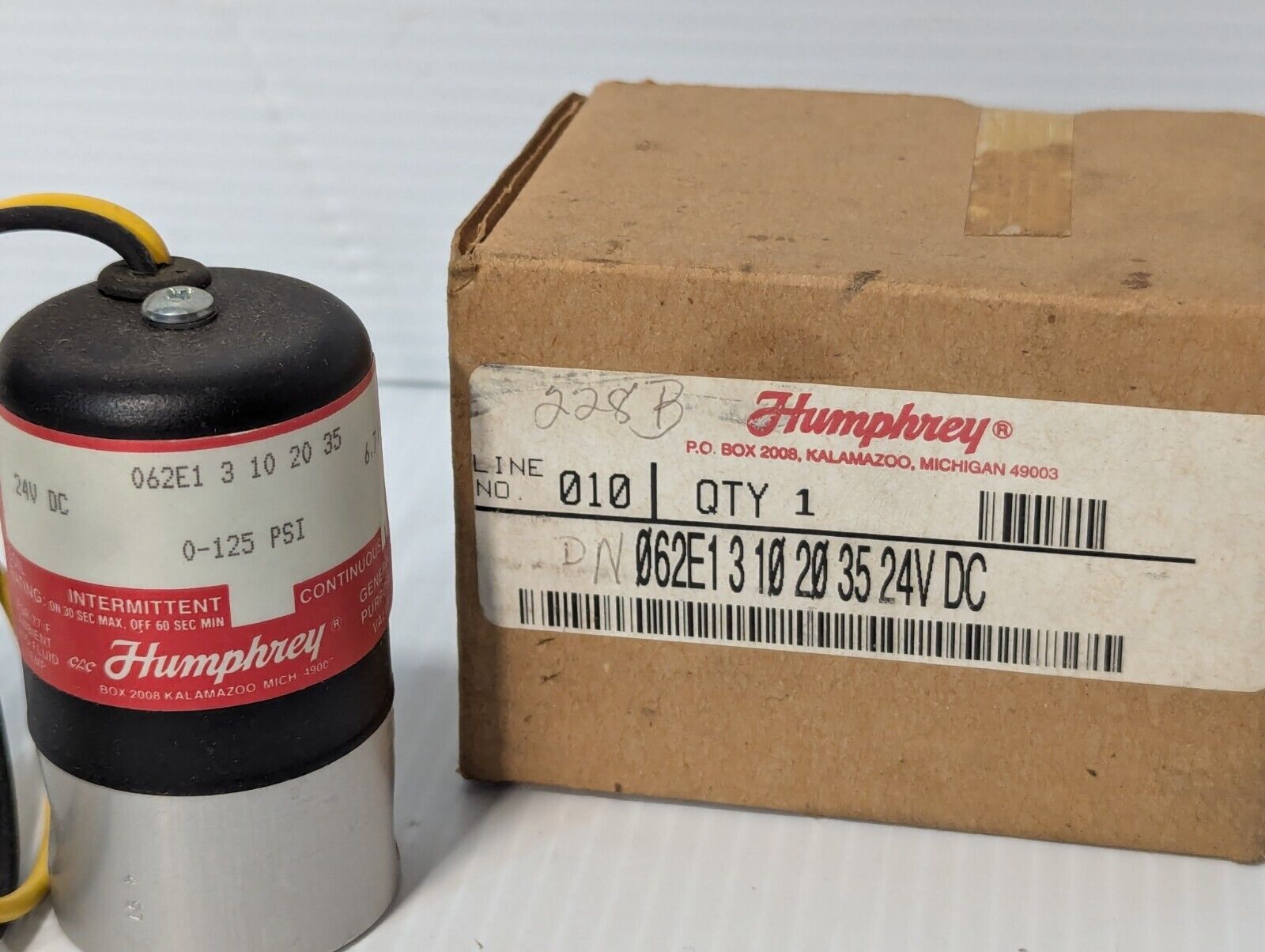 NEW Humphrey 062E1-3-10-20-35 Normally Closed Solenoid Valve 24VDC - Free Ship