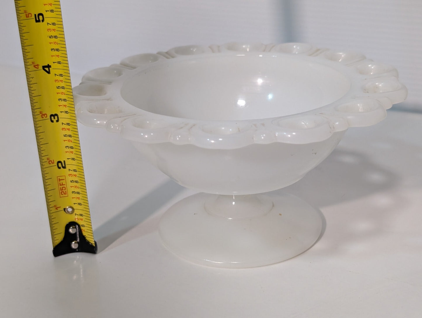 Vintage Anchor Hocking Milk Glass Lace Edge Old Colony Pedestal Compote Dish