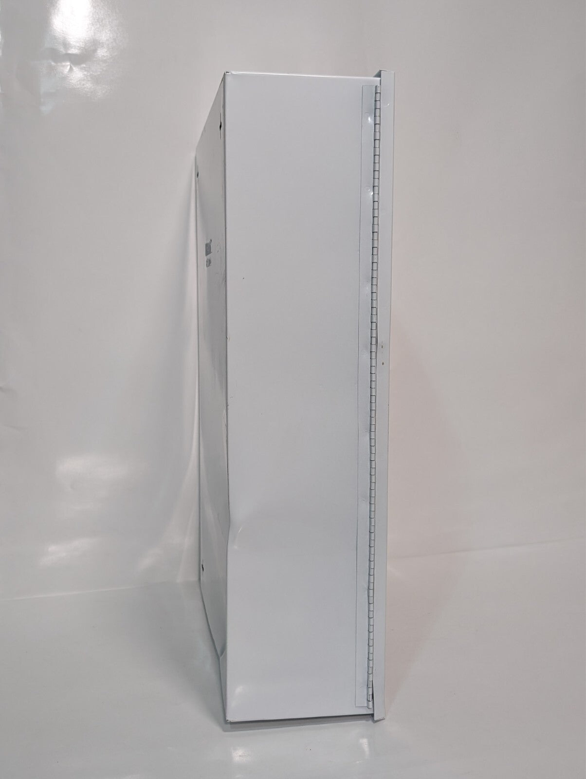 Uline First Aid Cabinet, 4 shelf, metal case, no contents, 22x15x6 inch, dings