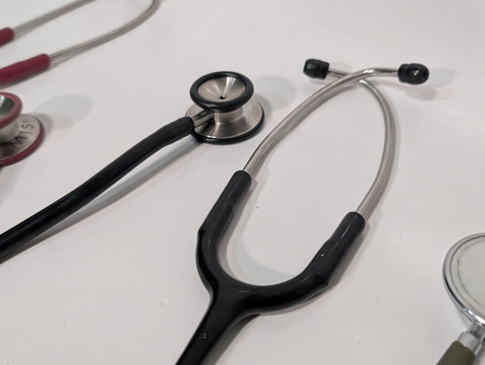 (3) ADC Adscope Stethoscopes, Assorted Colors Red Black Grey