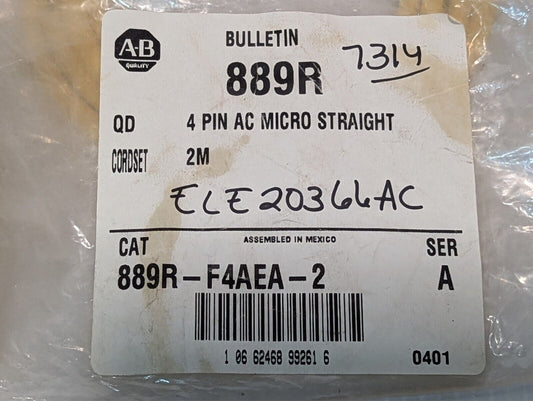 (2) Allen Bradley 889R-F4AEA-2 Ser A Cordset, 4 Pin AC Micro Straight-Free Ship