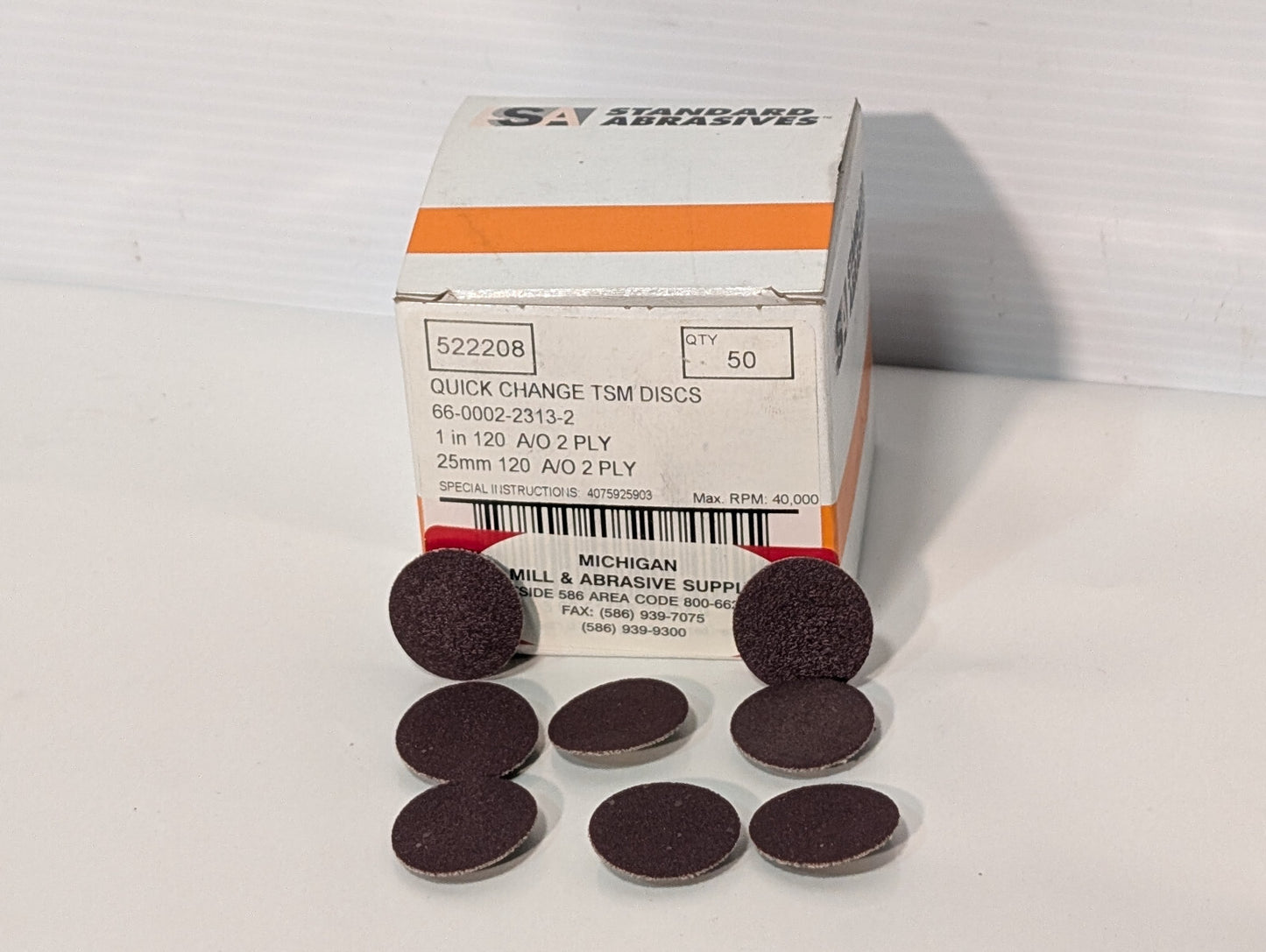 Standard Abrasives 50 Ct 522208 Quick Change TSM Discs 1", 120 Grit, 2 Ply