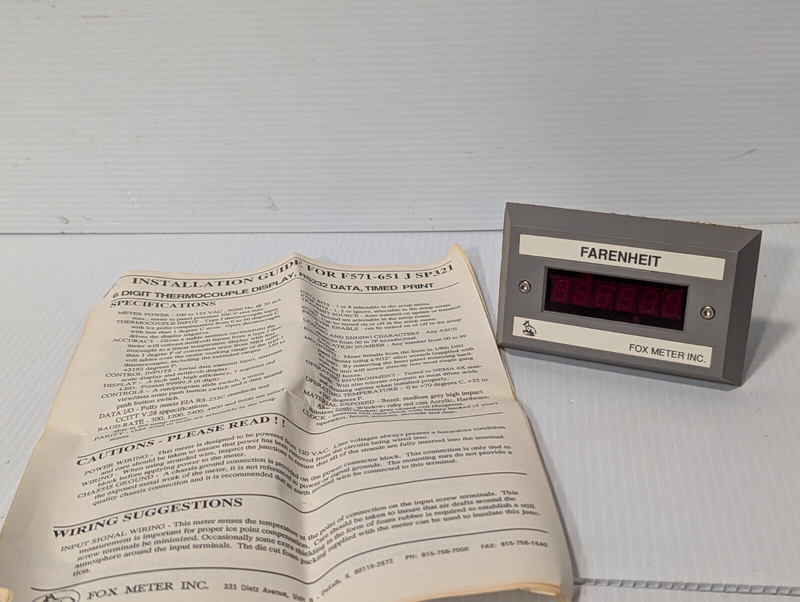 Fox Meter F571-651 J SP321 6 Digit Thermocouple Display - Free Shipping