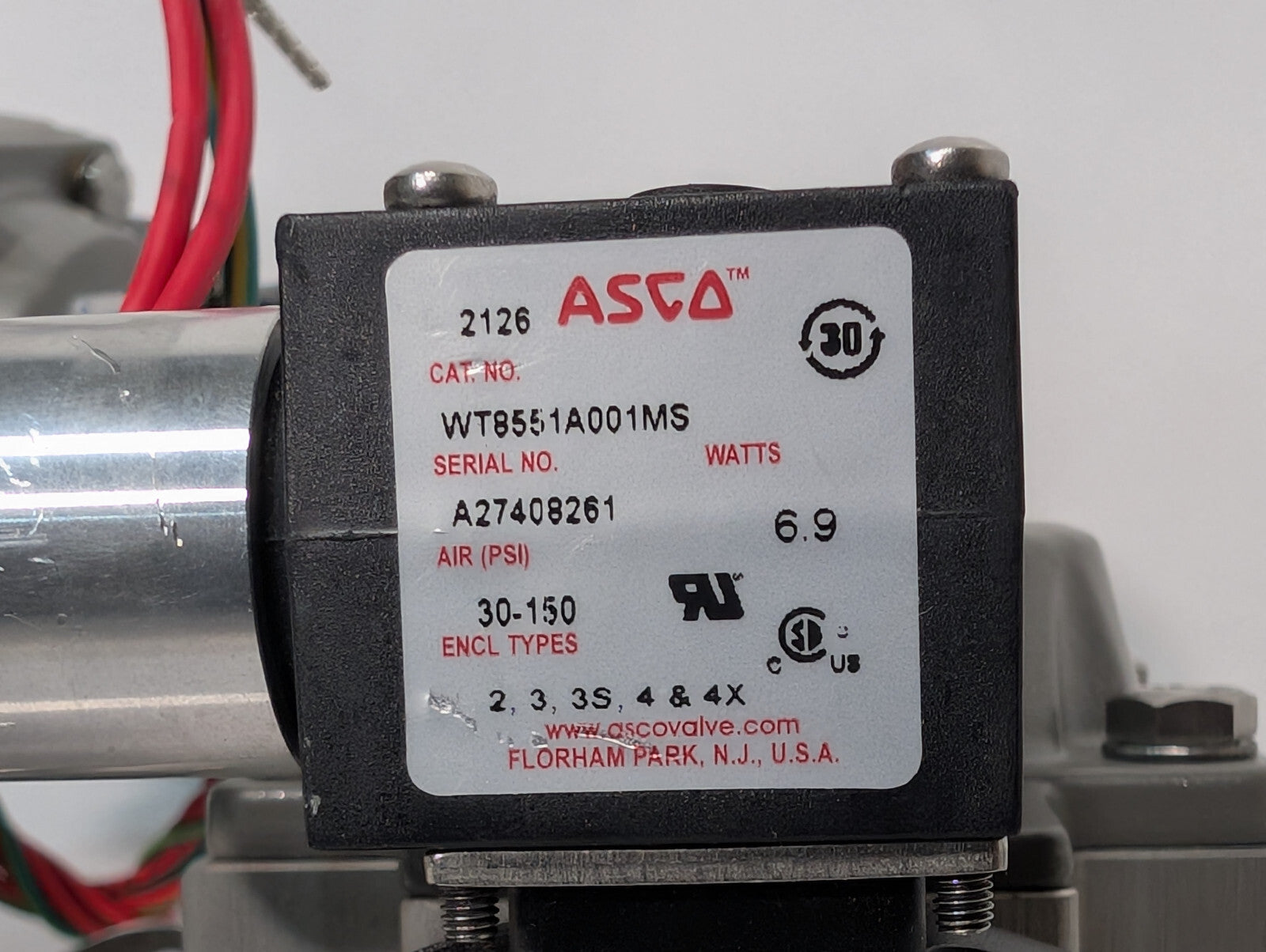 Swaglok MS-A30-4-DIN Spring Return Assy SS-AFSS8 Control Valve ASCO WT8551A001MS