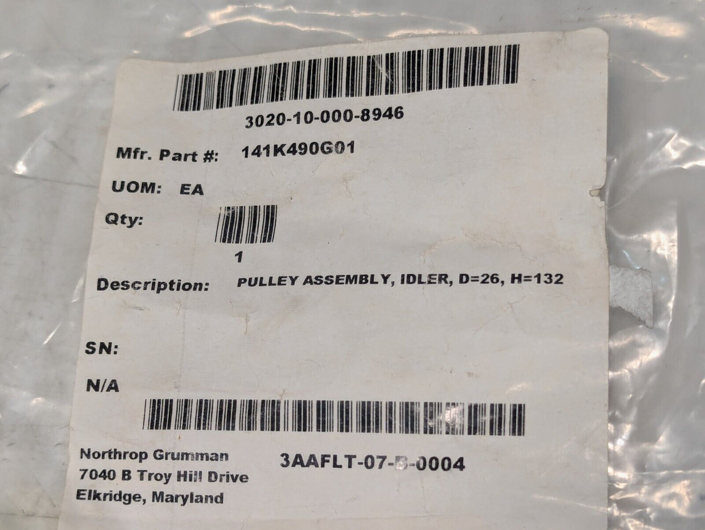 141K490G01 Pulley Assembly Idler Dia. 26mm (1.02") L 132mm (5.2") -Free Shipping