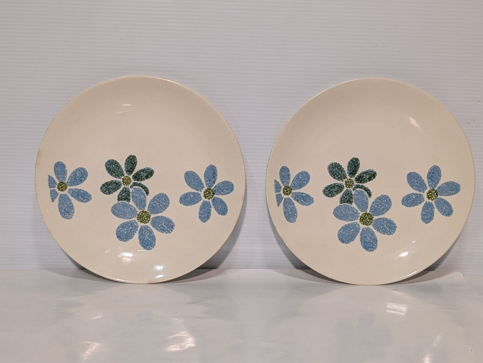 (2) Vintage Blossom by Cunningham & Pickett Side Plates with Blue Flower Motif