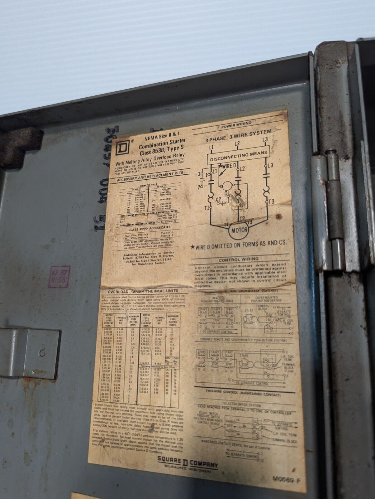 Square D 8538SCG14S combination motor starter, NEMA size 1, 30A - Free Shipping