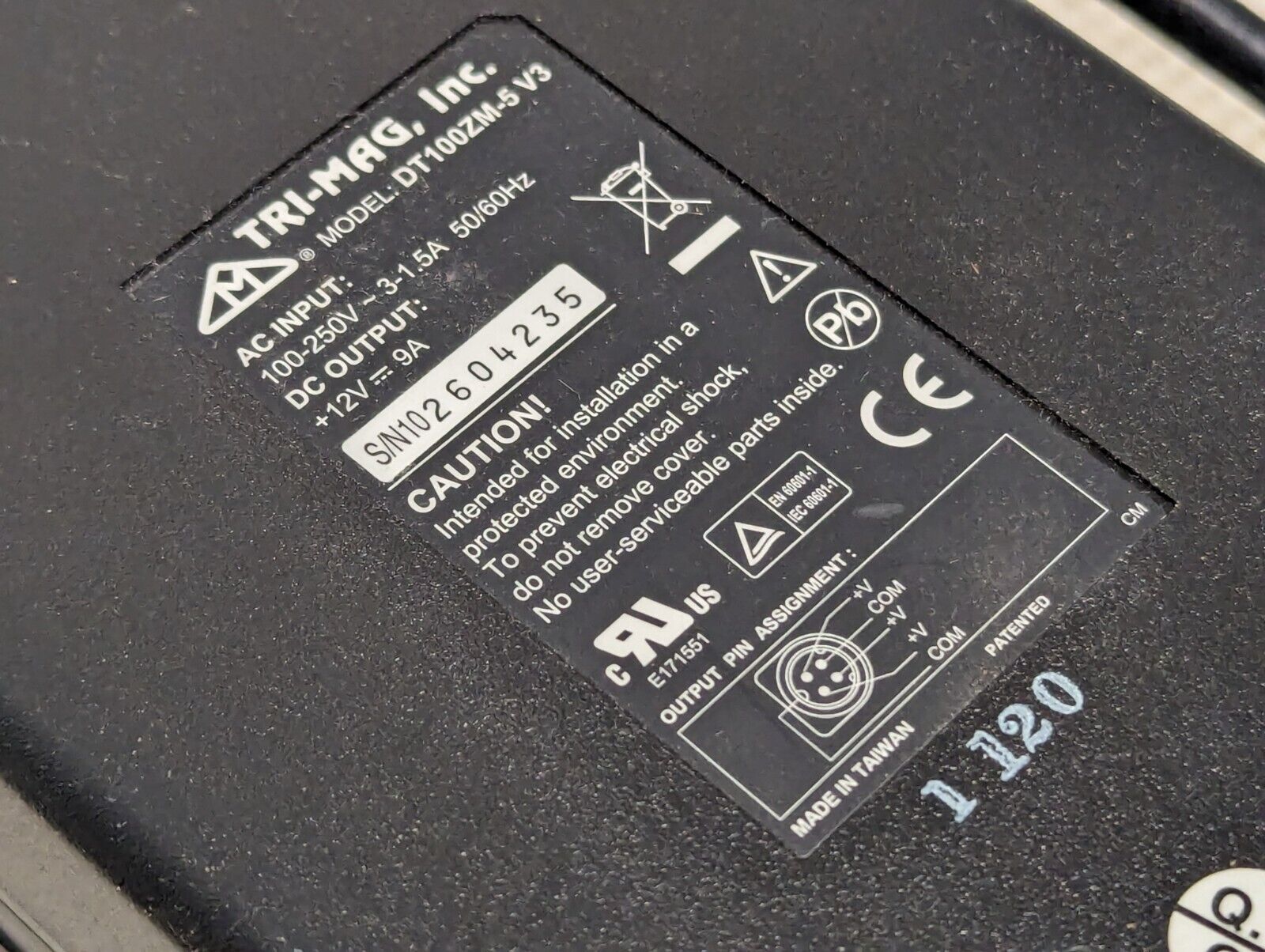Tri-Mag DT100ZM-5 V3 Power Supply, 100-250VAC, 3-15.A, 50/60Hz: 12VDC, 9A