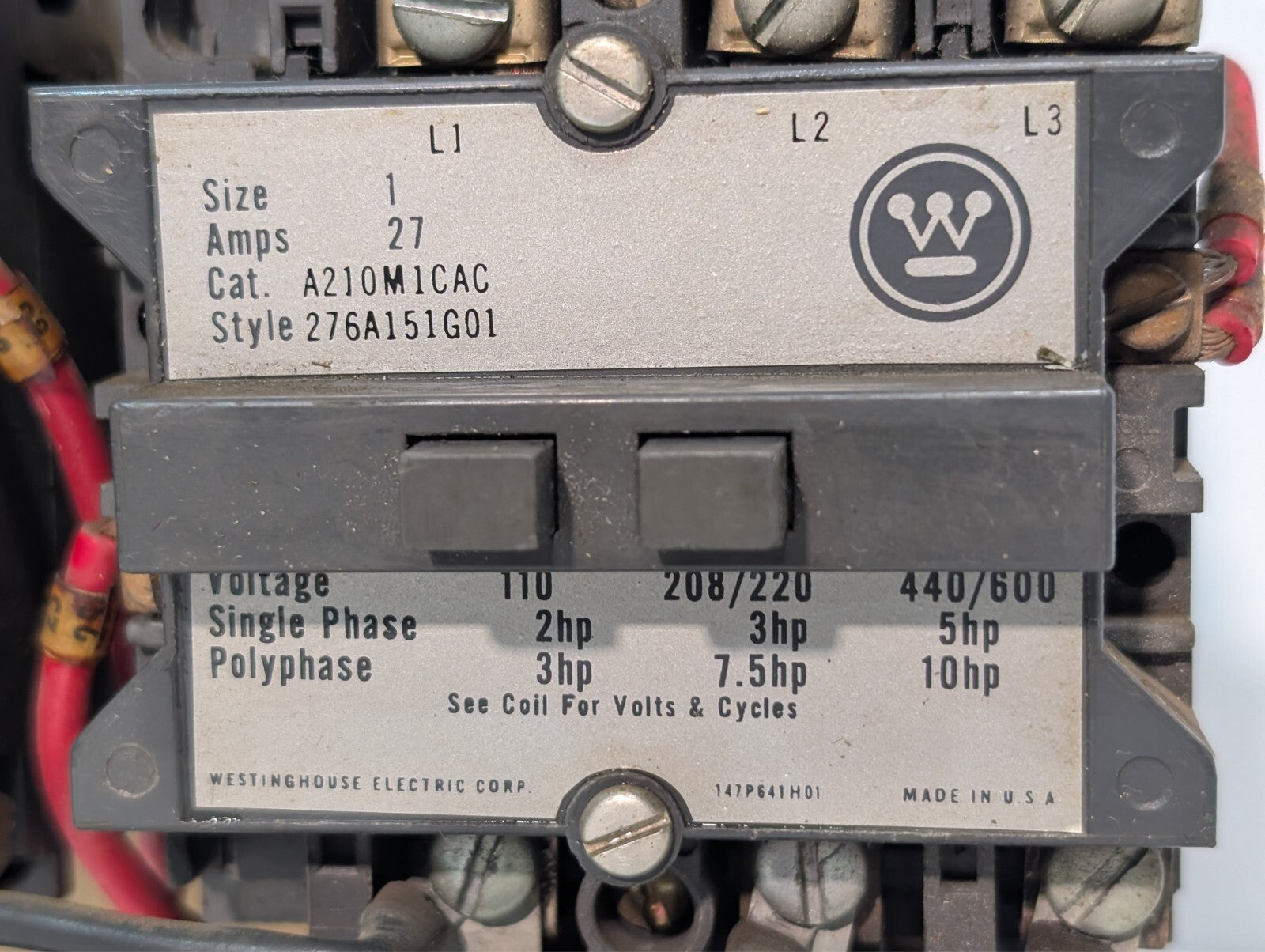 Westinghouse A210M1CAC Size 1 Motor Starter / Overload Relay Single + Polyphase