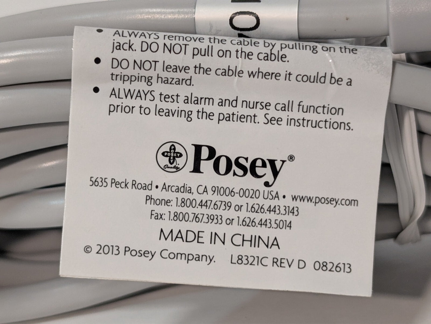 (6) Posey 8282 Nurse Call Cable Component For Keepsafe Deluxe Sitter Select