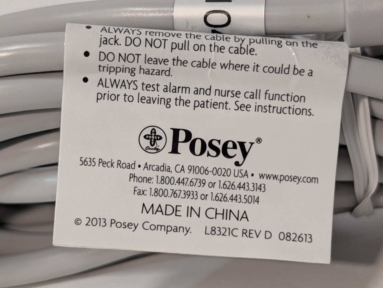 (6) Posey 8282 Nurse Call Cable Component For Keepsafe Deluxe Sitter Select