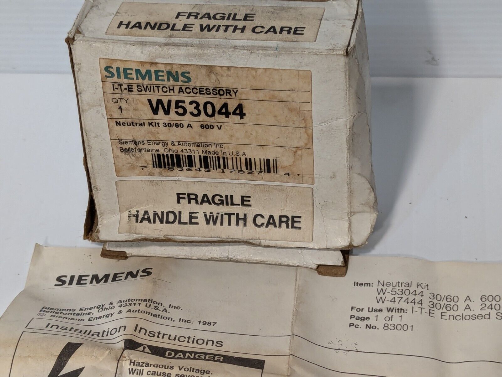 Lot of 2 Siemens W53044 Heavy Duty Non-Metallic Neutral Kit, 30/60 A, 600 VAC