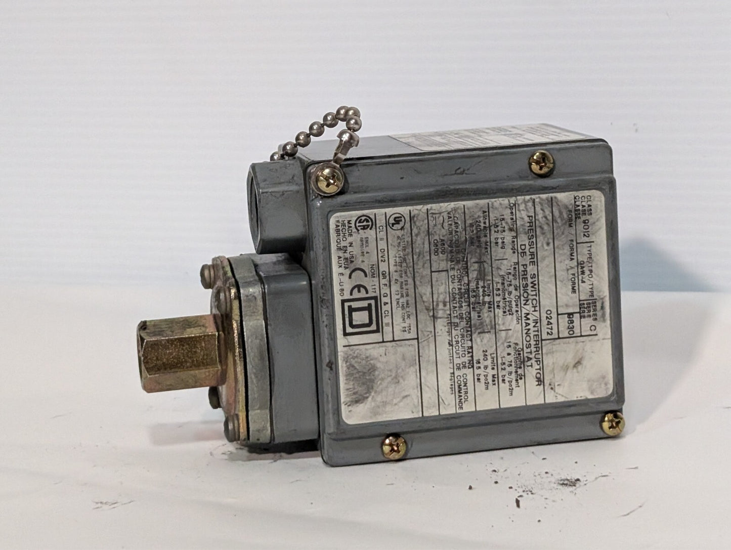 Square D 9012 GAW-4 Series C 9830 Pressure Switch 1.5-75 PSIG
