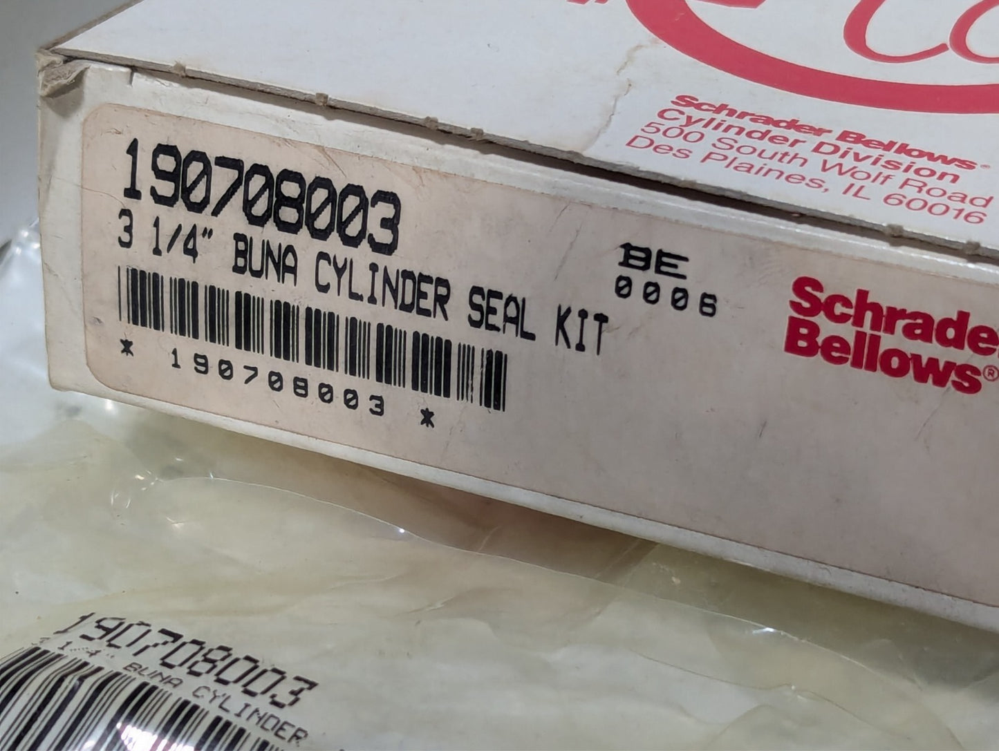 (2) Schrader Bellows 190708003 3-1/4" Buna Cylinder Seal Repair Rebuild Kit