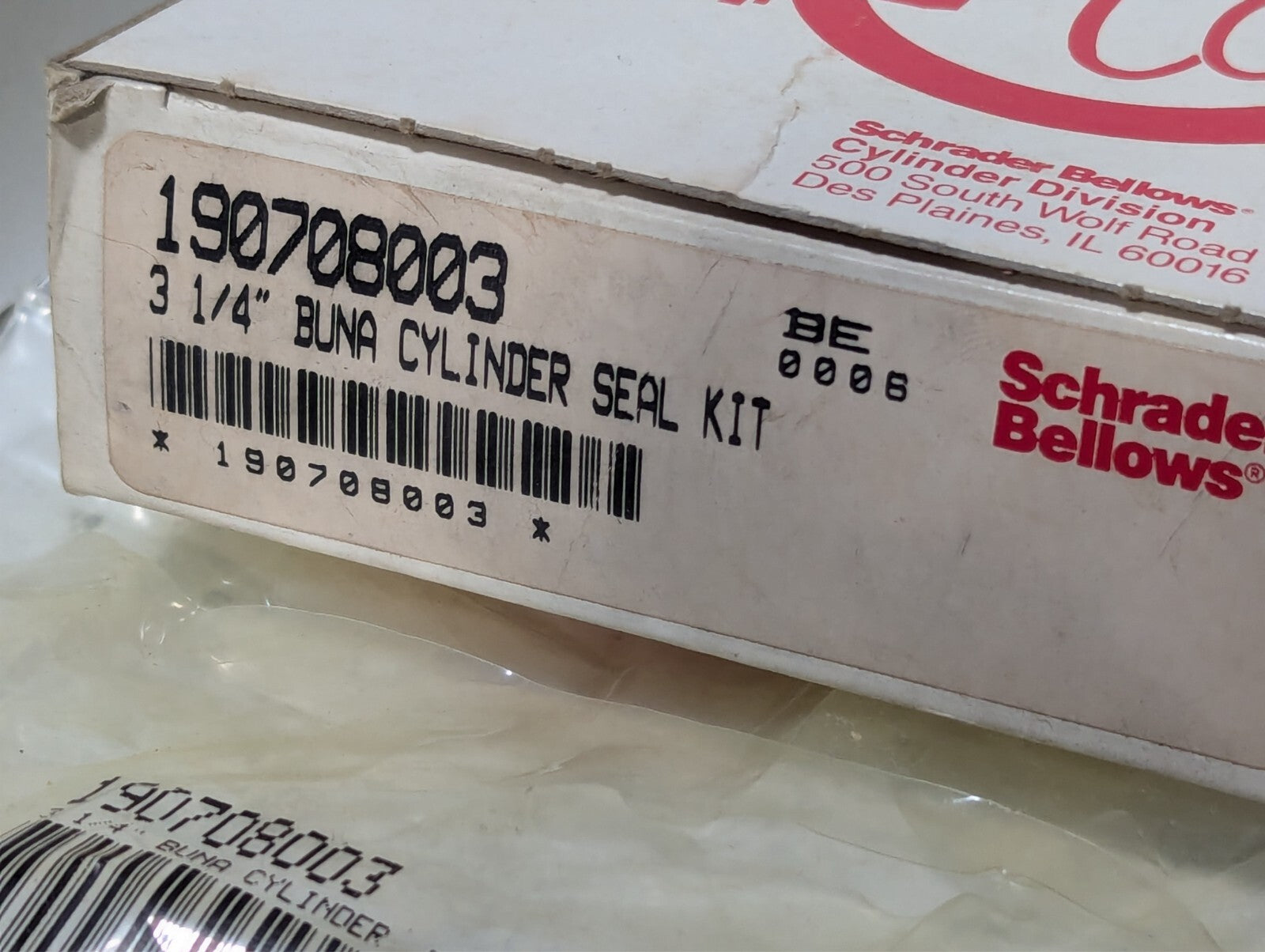 (2) Schrader Bellows 190708003 3-1/4" Buna Cylinder Seal Repair Rebuild Kit