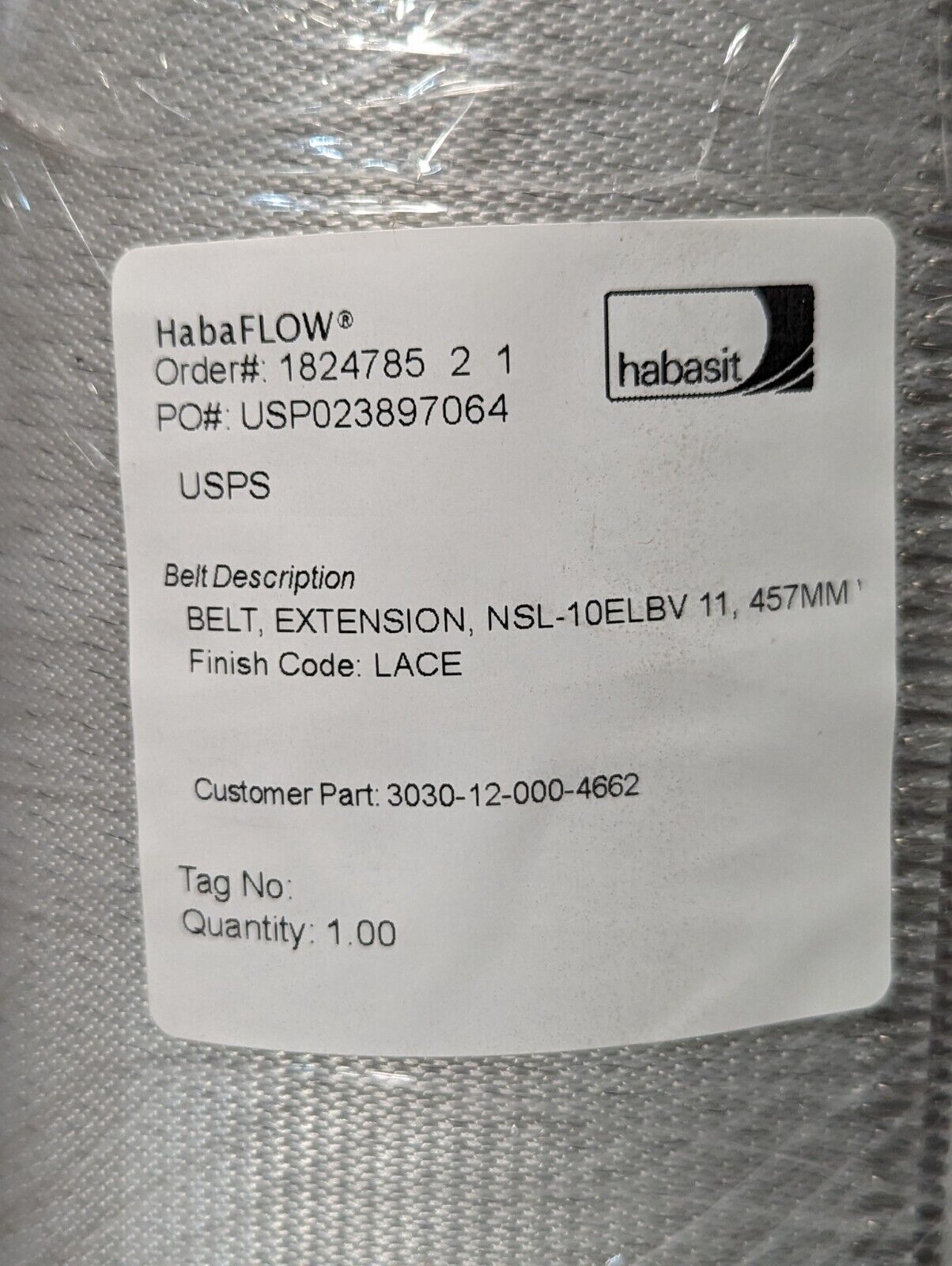 Habasit NSL-10ELBV11 Conveyor Extension Belt, 457mm - Free Shipping