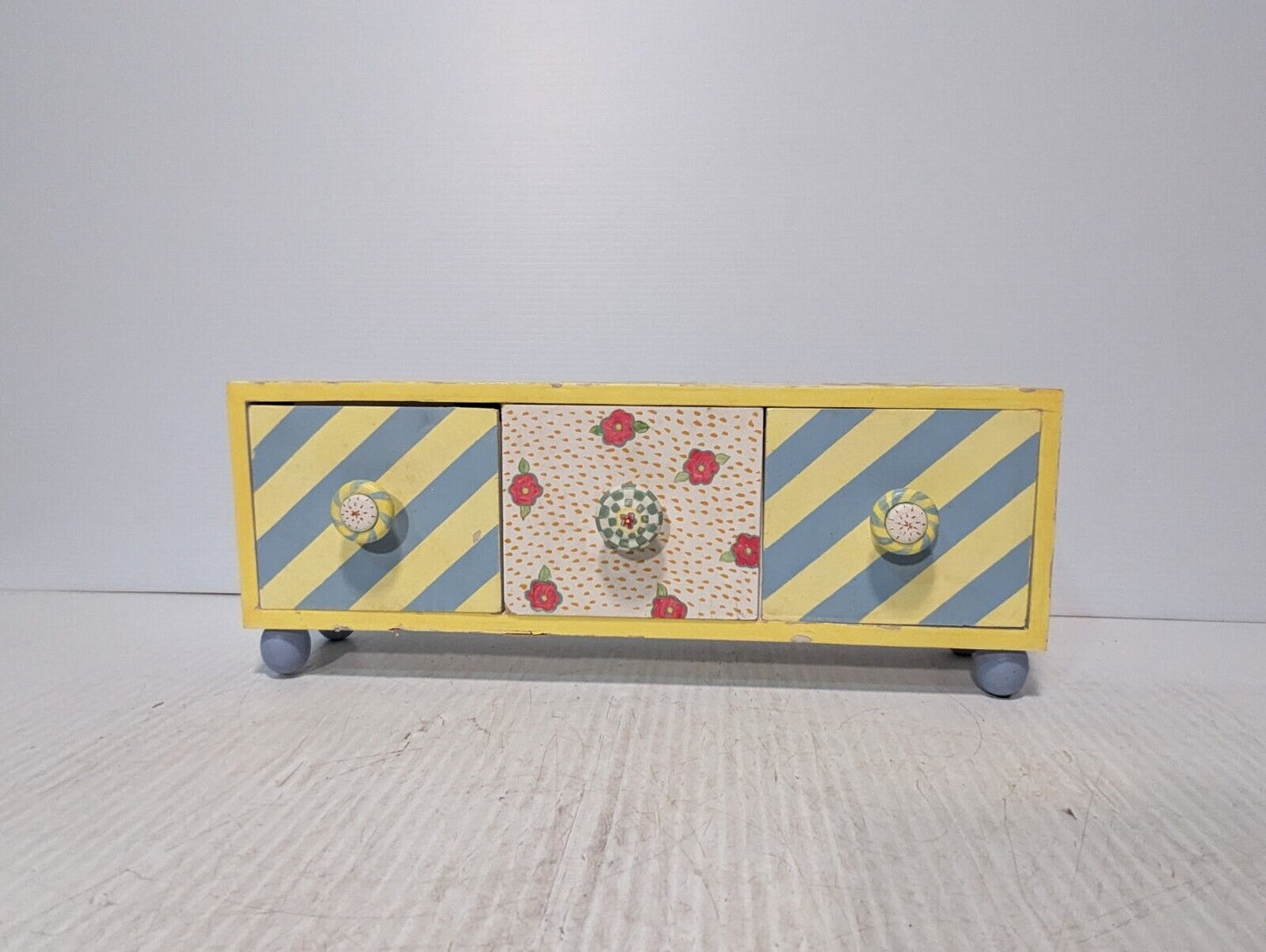 Vintage Hand-painted 3 Drawer Organizer Unit, 20" x 8" x 5" - Free Shipping