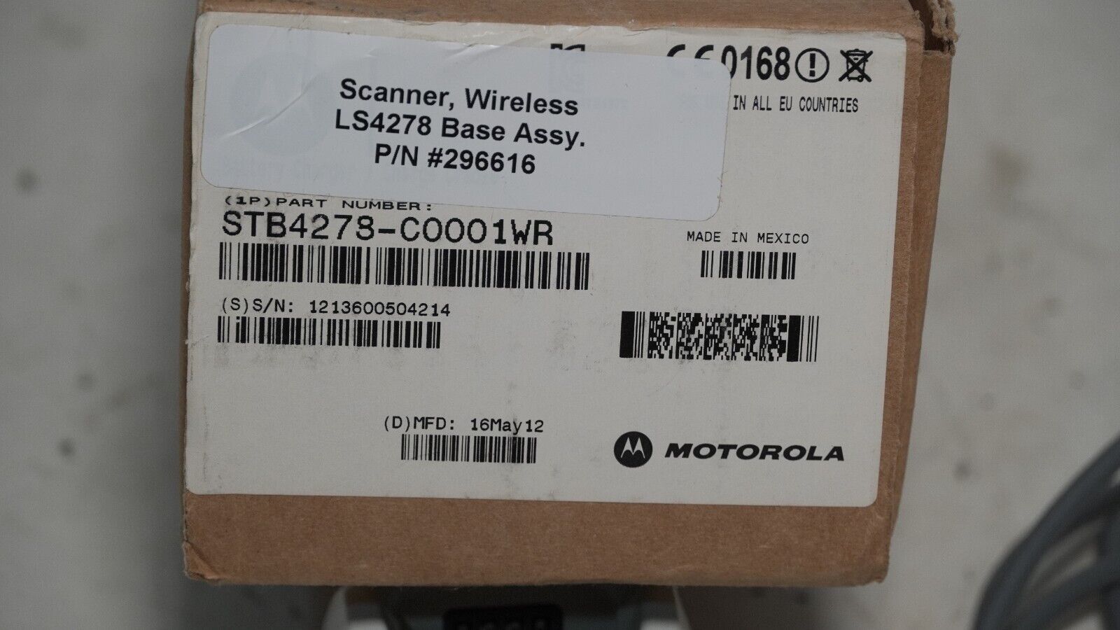 Motorola STB4278-C0001WR wireless scanner LS4278 base assembly, 296616