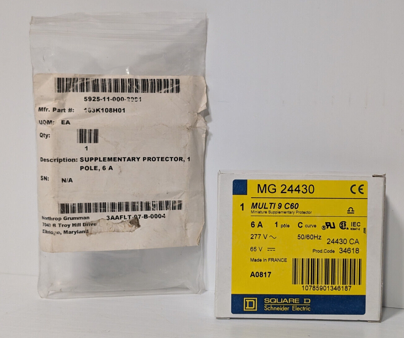 Square D Schenider MG 24430 Miniature Supplementary Protector, 6A, 1 pole, C cur
