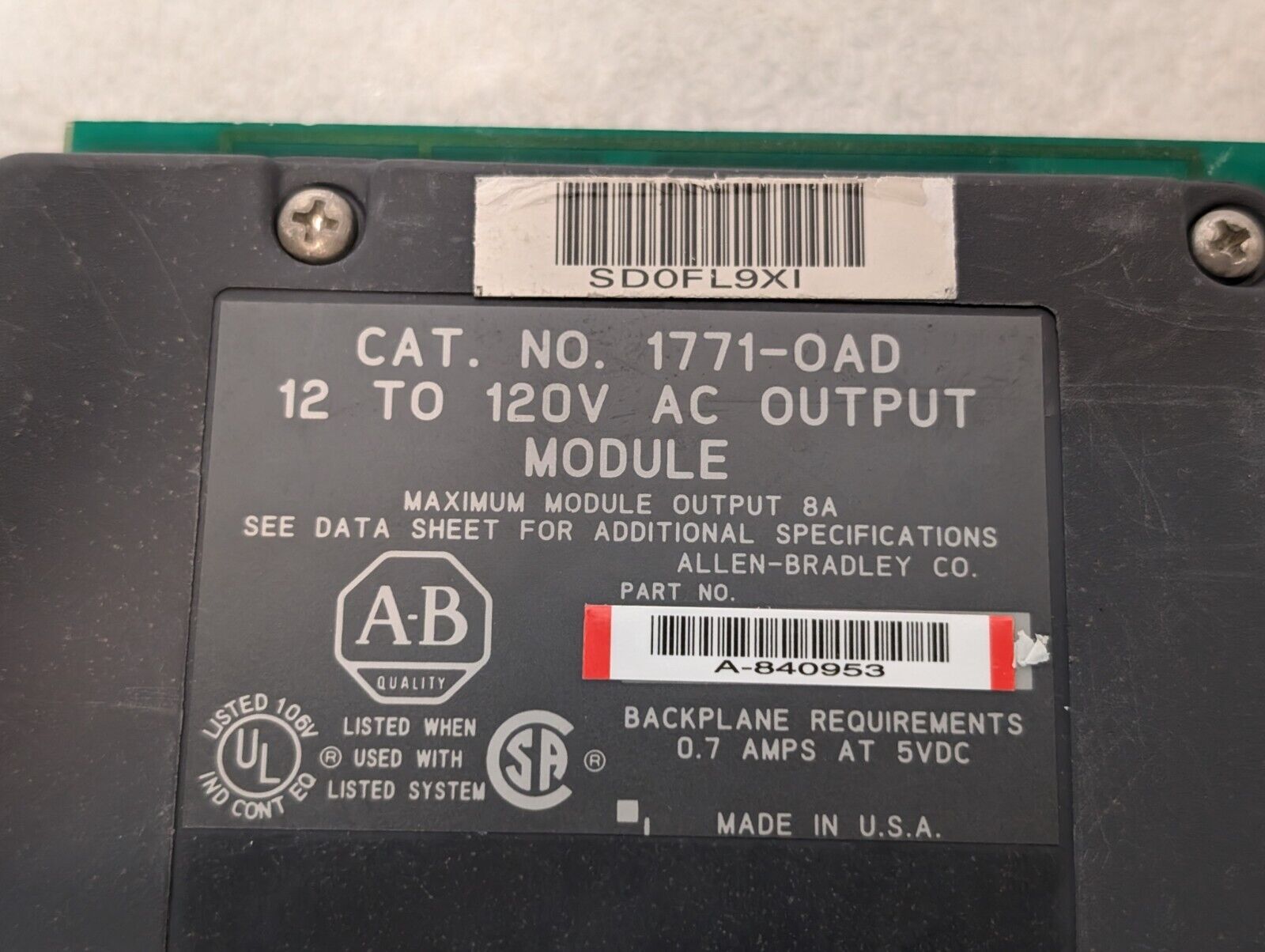 Allen Bradley 1771-OAD Digital Output Module ,PLC-5, 16-Outputs, 120VAC