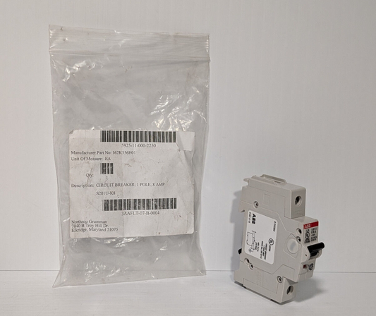 ABB S201U-K8 Circuit Breaker, 162K356H01 8 A, 240 VAC, 50/60 Hz, 1-Pole