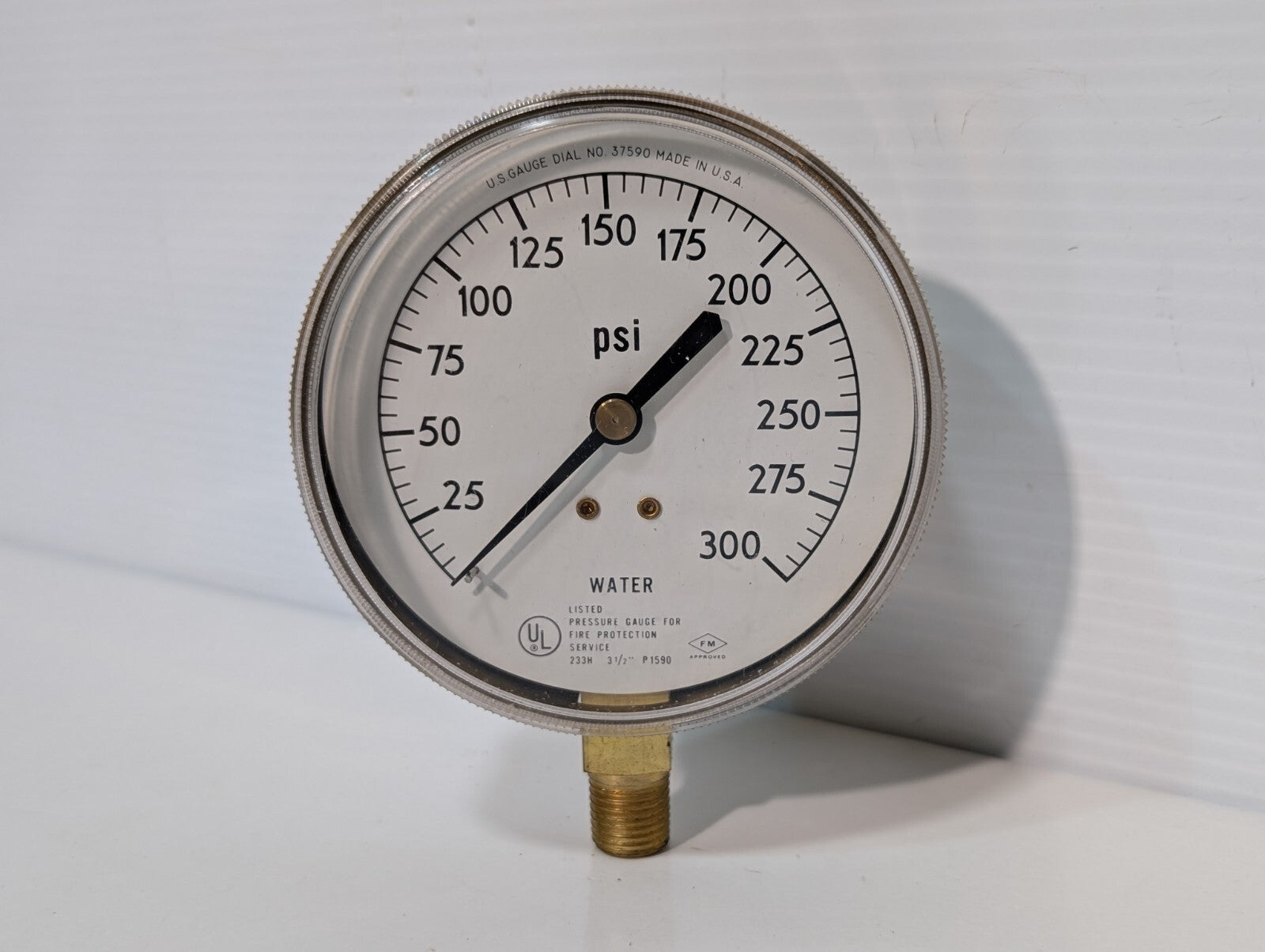 U.S. Gauge 37590 Water Pressure Gauge for Fire Protection, 0-300psi Dial Range