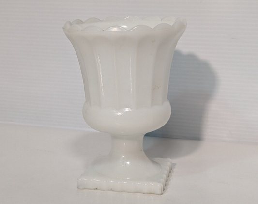 Vintage Hazel Atlas Milk Glass Grecian Style Pedestal Scalloped Compote Vase
