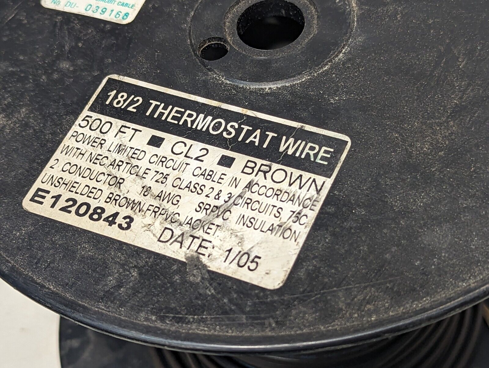 Woods 18/2 thermostat wire, brown, CL2, originally 500 ft, now about 100 ft