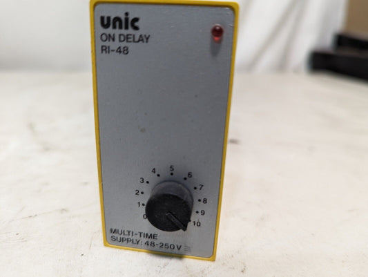 Unic RI-48 on delay timer relay, 0sec-10min, 48-250VAC/DC, multi-time