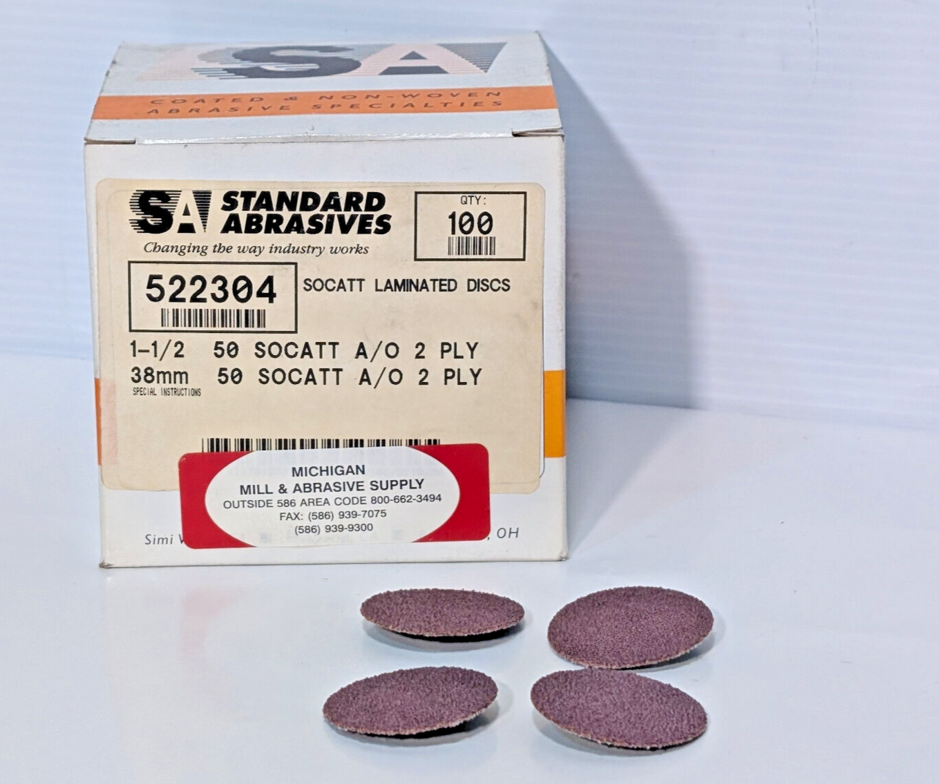 Standard Abrasives 522304 SOCATT Laminated Discs 1-1/2", 50AO, 2 Ply, 100 Count