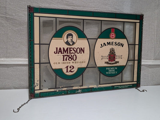 Vintage Jameson Irish Whiskey Faux Stained Glass Hanging Bar Sign