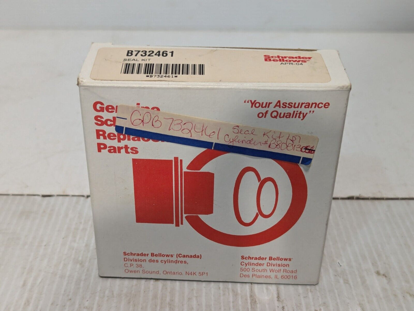 Schrader Bellows B732461 Air Motor Seal Repair Kit - Free Shipping