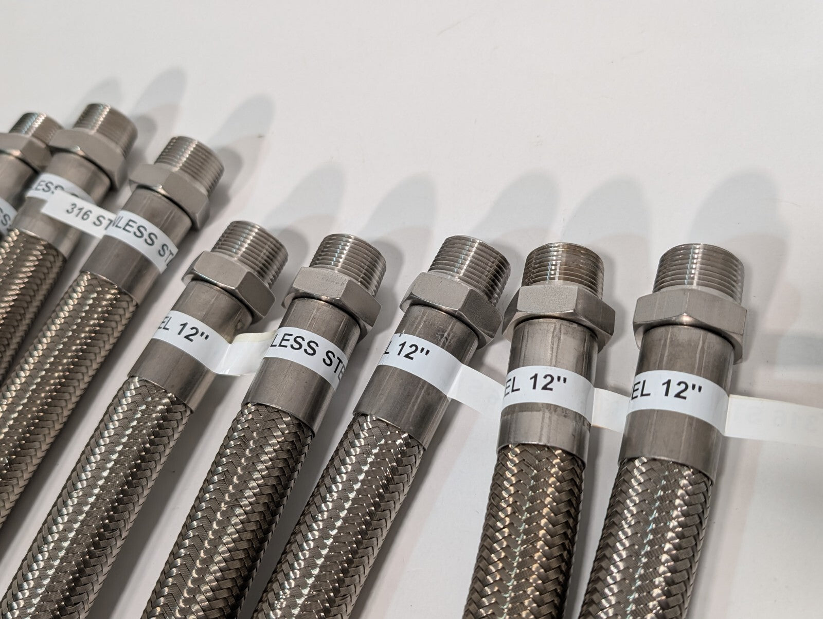 (15) Braided 316 Stainless Steel Flex Hoses, Assorted Lengths Sizes Ports