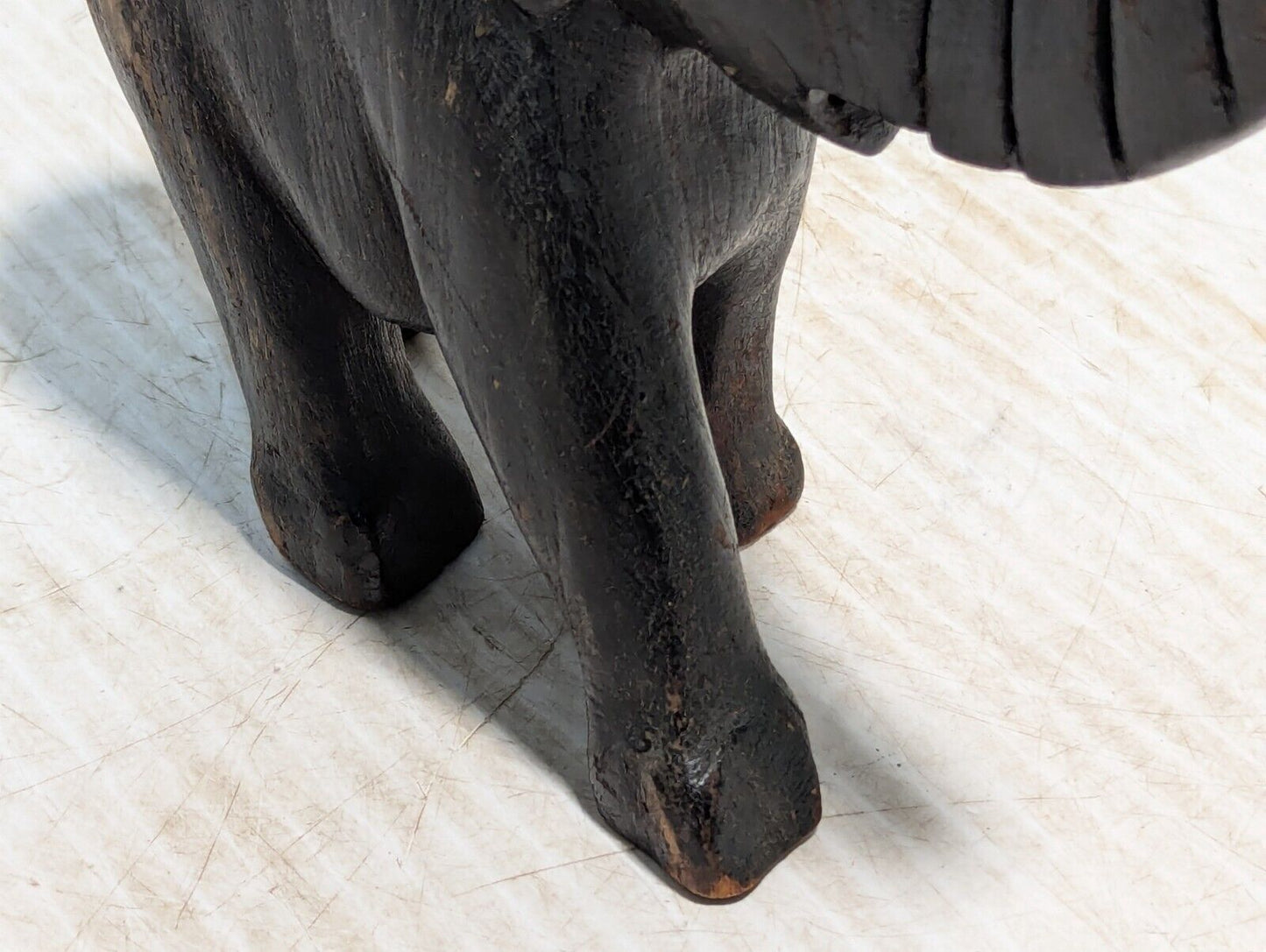 Vintage Hand Carved Black Wooden Elephant Figurine, Unique Design -Free Shipping