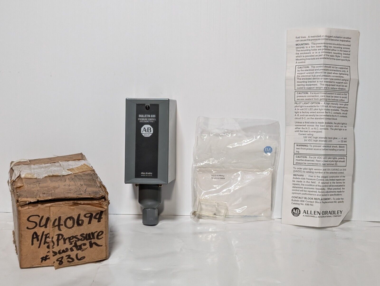 Allen Bradley Bulletin 836 Pressure Control, Enclosure Type 1, 150psi Max