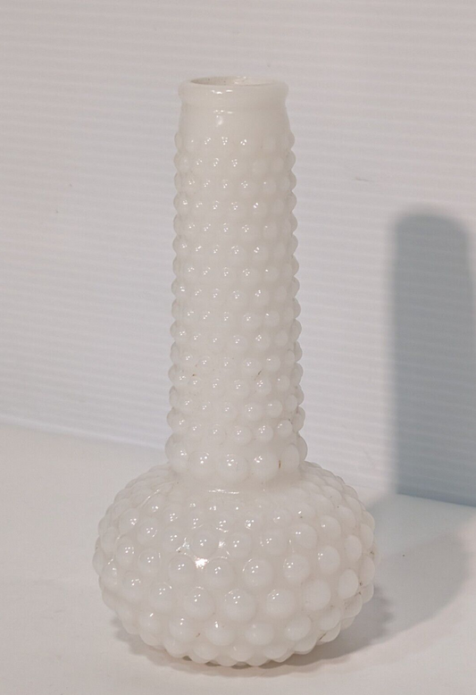 Vintage Fenton Milk Glass Hobnail Wide Bottom Fluted Bud Vase 7" Tall