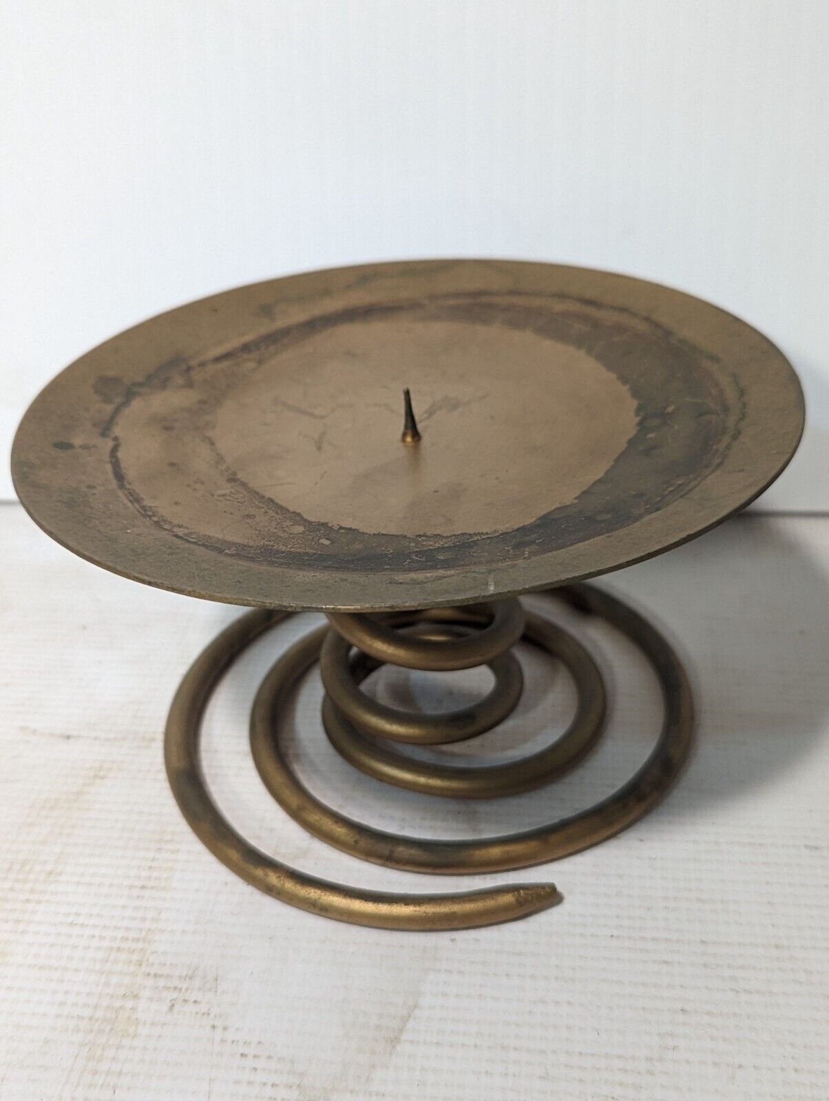 Vintage Solid Brass Small Candle Holder With Swirling Spring Base- Free Shipping