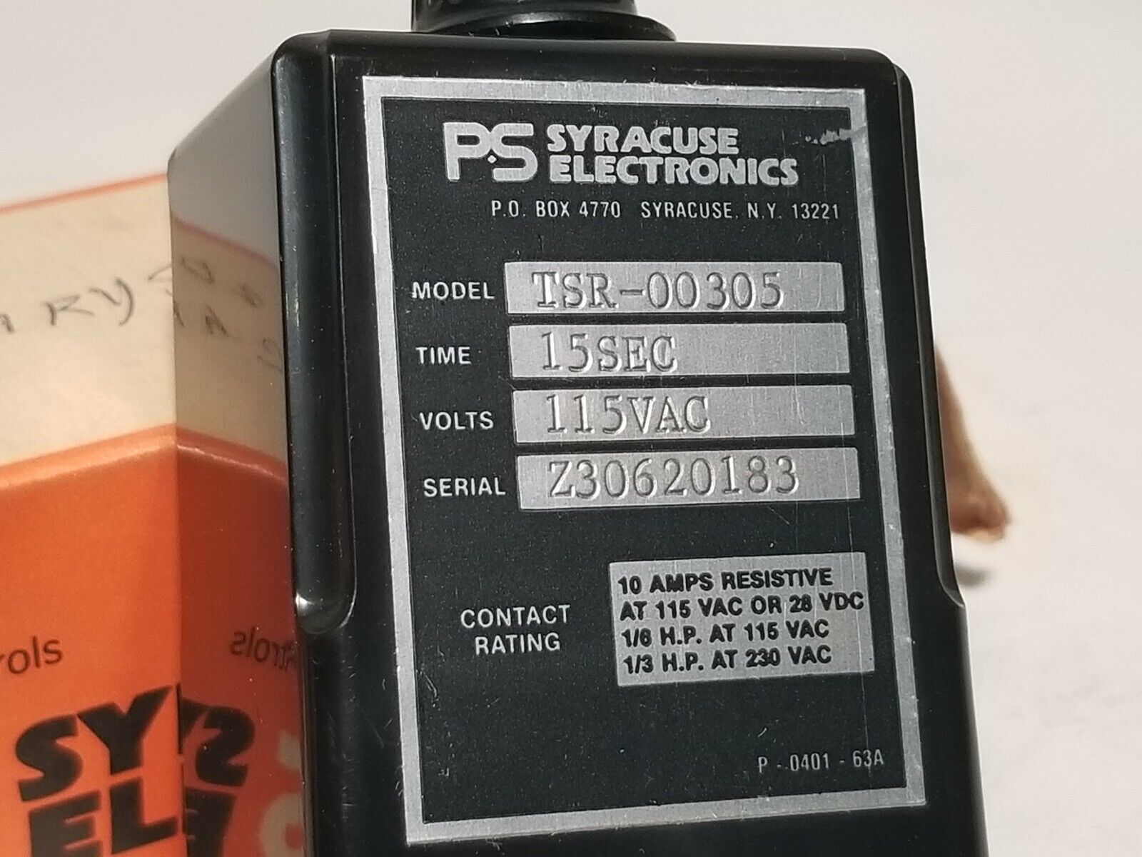 Syracuse Electronics TSR-00305 time delay relay, 15 s, 115VAC