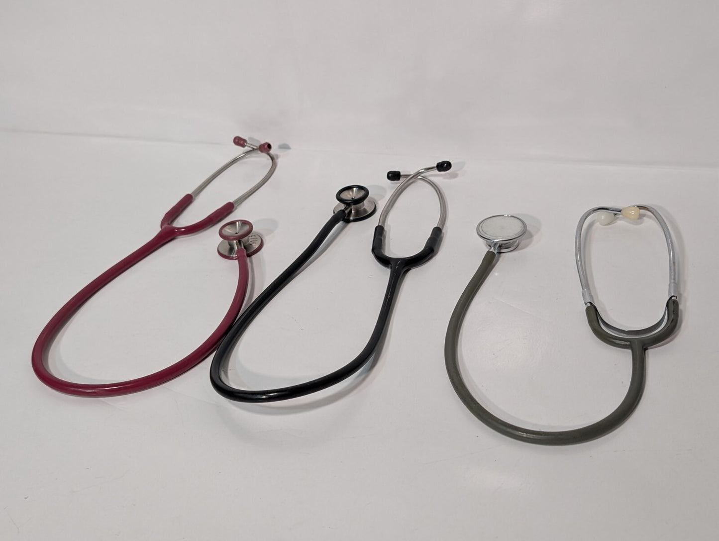 (3) ADC Adscope Stethoscopes, Assorted Colors Red Black Grey